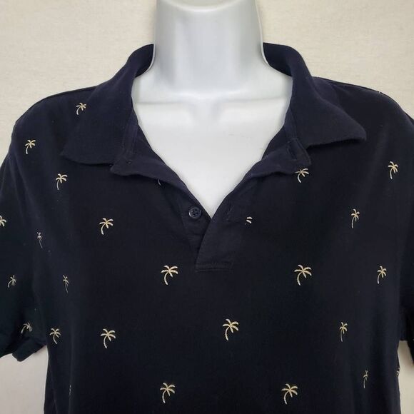 H&M Navy Polo Palm Tree Print Shirt M - Picture 2 of 8